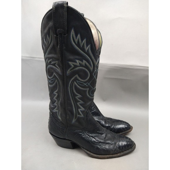 Larry Mahan Exotic Ostrich Leather Wingtip Cowboy Boots Quill Smooth size 7 B - Picture 2 of 9